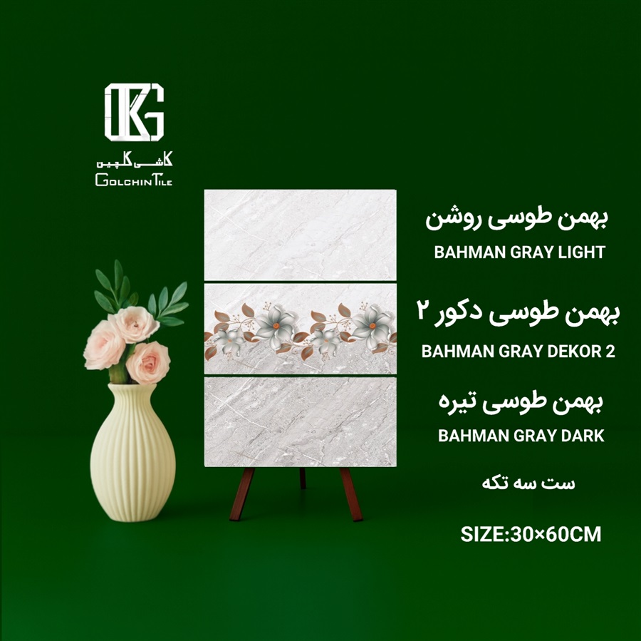 کاشی بهمن طوسی دکور دو ست سه تکه 60×30